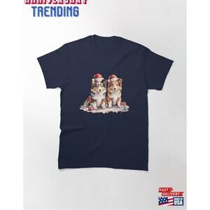 Watercolor Clipart Cute Collie Dog Couple At Christmas Classic Tshirt Unisex